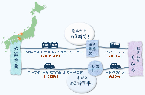 大阪方面からの交通案内図